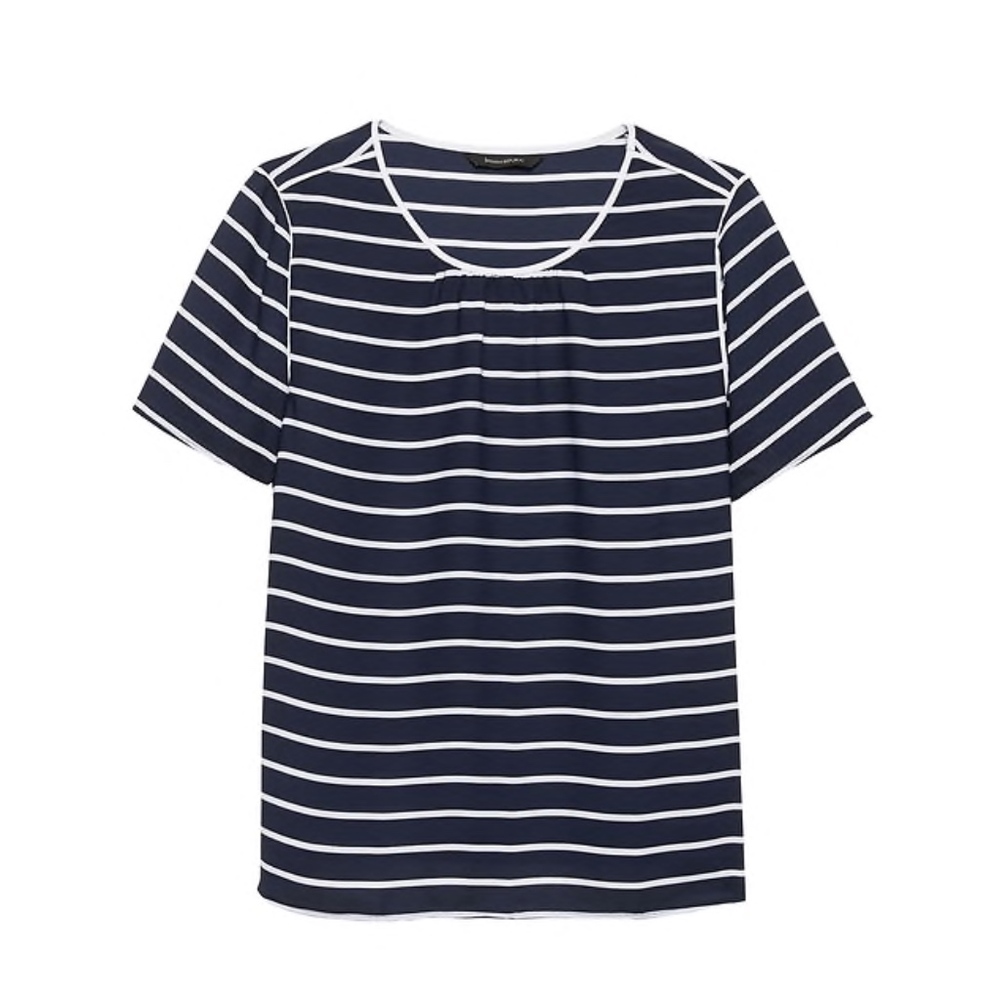 Petite Piped Crew-Neck Blouse